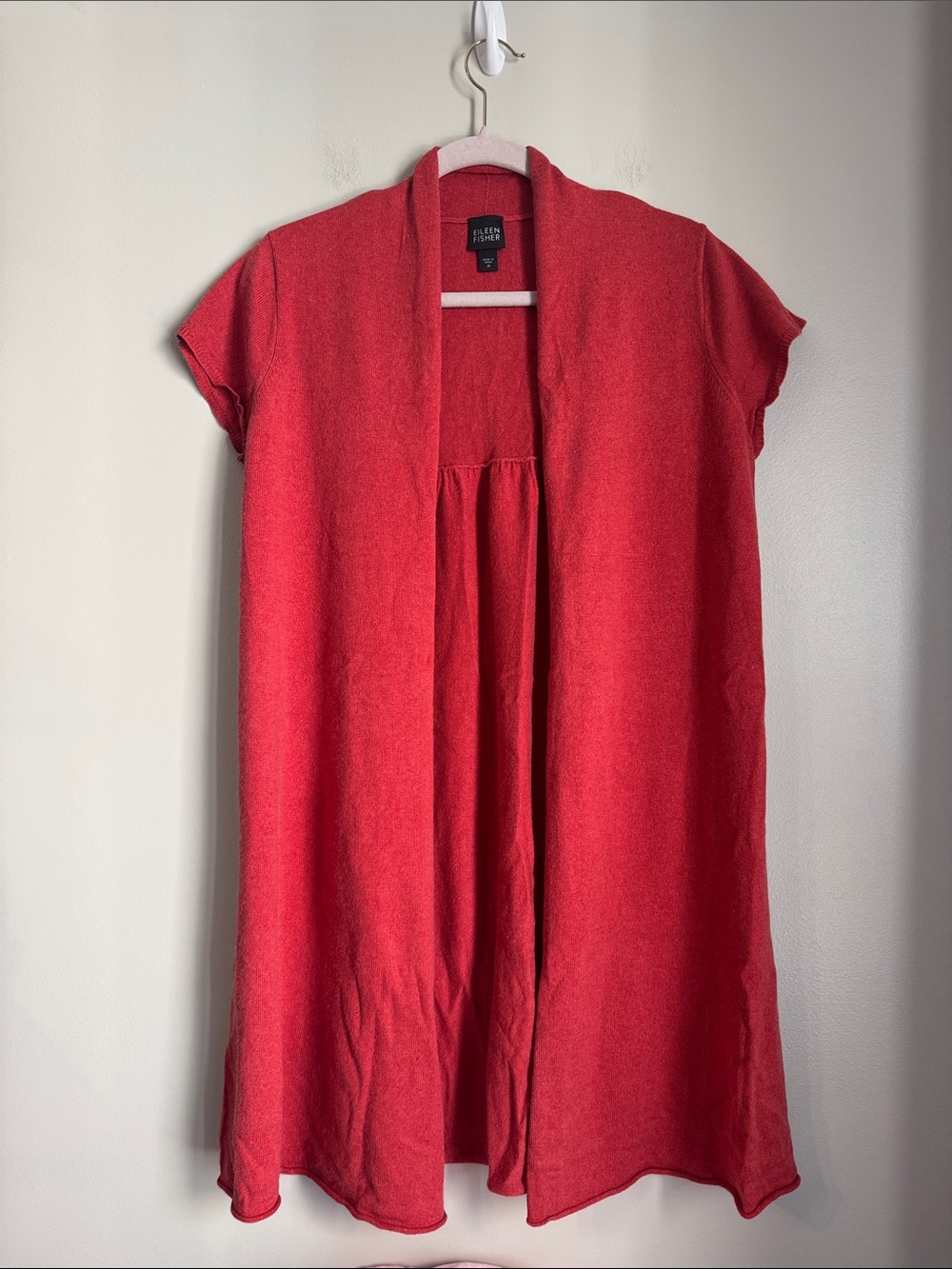 Eileen Fisher Long Cardigan Sweater Size M Silk Cashmere Short Sleeve Ope
